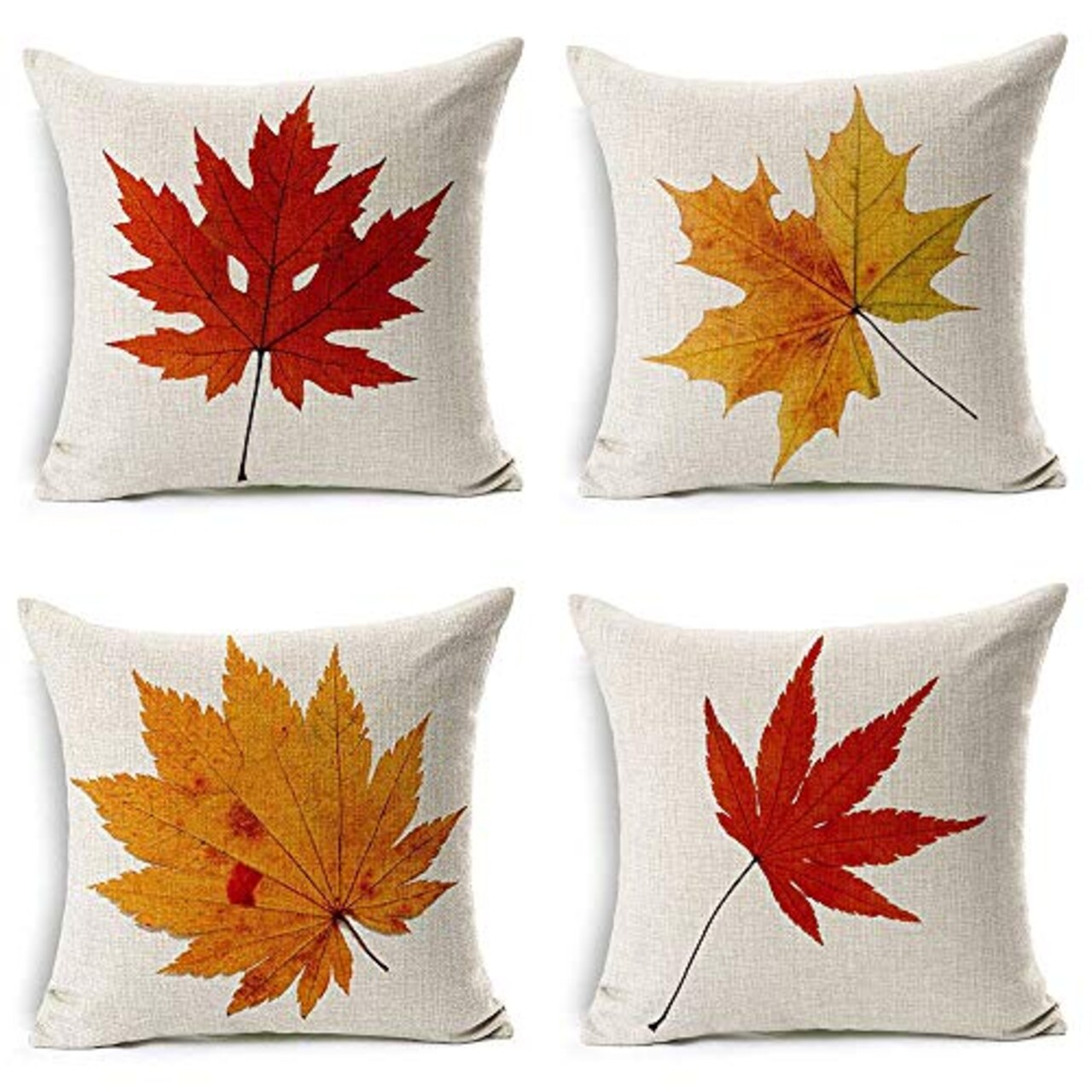 LEIOH Fall Decor Cotton Linen Leaves,Maple Leaf Autumn Decorations Cushion Covers 18 x 18 Inch Sofa Home Decor Throw Pillow Case for Bed Pillow Covers Set of 4